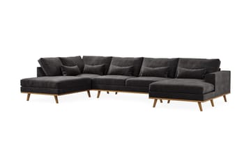 Copenhagen 5-seters Venstrevendt U-formet Sofa med Divan og Sjeselong i Fløyel - Mørk grå - Møbler - Sofaer - U-sofa