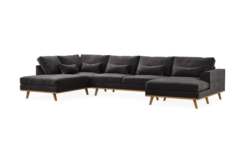 Copenhagen 5-seters Venstrevendt U-formet Sofa med Divan og Sjeselong i Fløyel - Mørk grå - Møbler - Sofaer - U-sofa