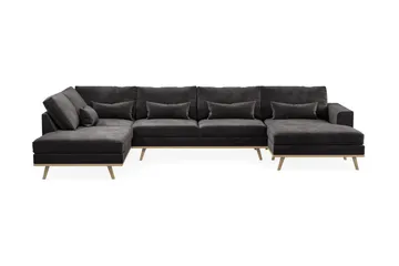 Copenhagen 5-seters Venstrevendt U-formet Sofa med Divan og Sjeselong i Fløyel - Mørk grå - Møbler - Sofaer - U-sofa