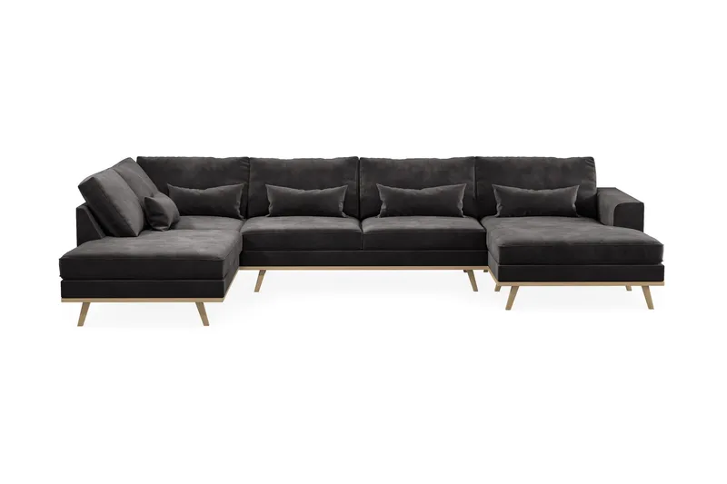 Copenhagen 5-seters Venstrevendt U-formet Sofa med Divan og Sjeselong i Fløyel - Mørk grå - Møbler - Sofaer - U-sofa