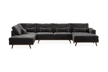 Copenhagen 5-seters Venstrevendt U-formet Sofa med Divan og Sjeselong i Fløyel - Mørk grå - Møbler - Sofaer - U-sofa