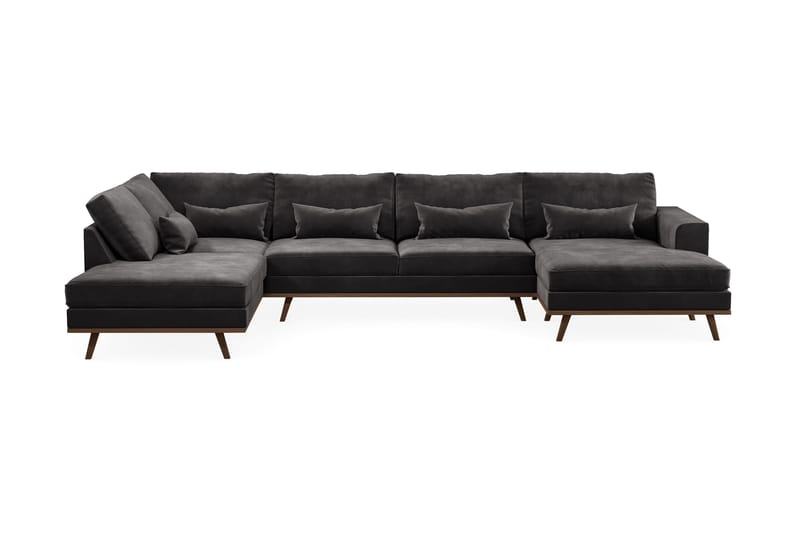 Copenhagen 5-seters Venstrevendt U-formet Sofa med Divan og Sjeselong i Fløyel - Mørk grå - Møbler - Sofaer - U-sofa
