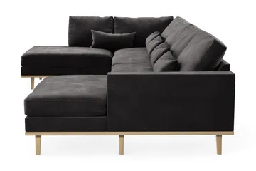 Copenhagen 5-seters Venstrevendt U-formet Sofa med Divan og Sjeselong i Fløyel - Mørk grå - Møbler - Sofaer - U-sofa