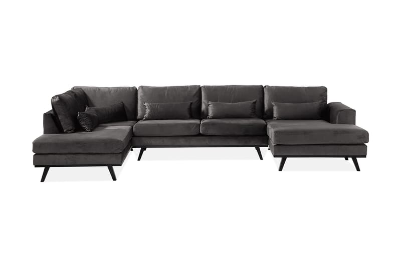 Copenhagen 5-seters Venstrevendt U-formet Sofa med Divan og Sjeselong i Fløyel - Mørk grå - Møbler - Sofaer - U-sofa