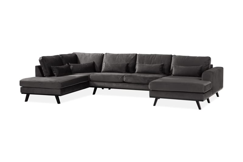 Copenhagen 5-seters Venstrevendt U-formet Sofa med Divan og Sjeselong i Fløyel - Mørk grå - Møbler - Sofaer - U-sofa