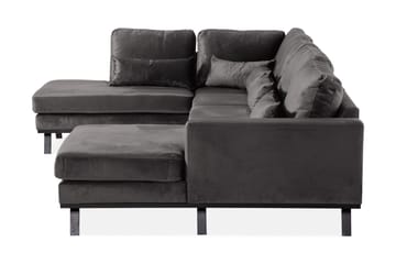 Copenhagen 5-seters Venstrevendt U-formet Sofa med Divan og Sjeselong i Fløyel - Mørk grå - Møbler - Sofaer - U-sofa