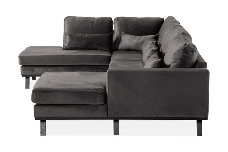 Copenhagen 5-seters Venstrevendt U-formet Sofa med Divan og Sjeselong i Fløyel - Mørk grå - Møbler - Sofaer - U-sofa