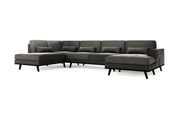 Copenhagen 5-seters Venstrevendt U-formet Sofa med Divan og Sjeselong i Fløyel - Mørk grå - Møbler - Sofaer - U-sofa