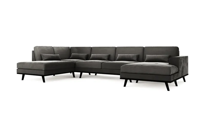 Copenhagen 5-seters Venstrevendt U-formet Sofa med Divan og Sjeselong i Fløyel - Mørk grå - Møbler - Sofaer - U-sofa