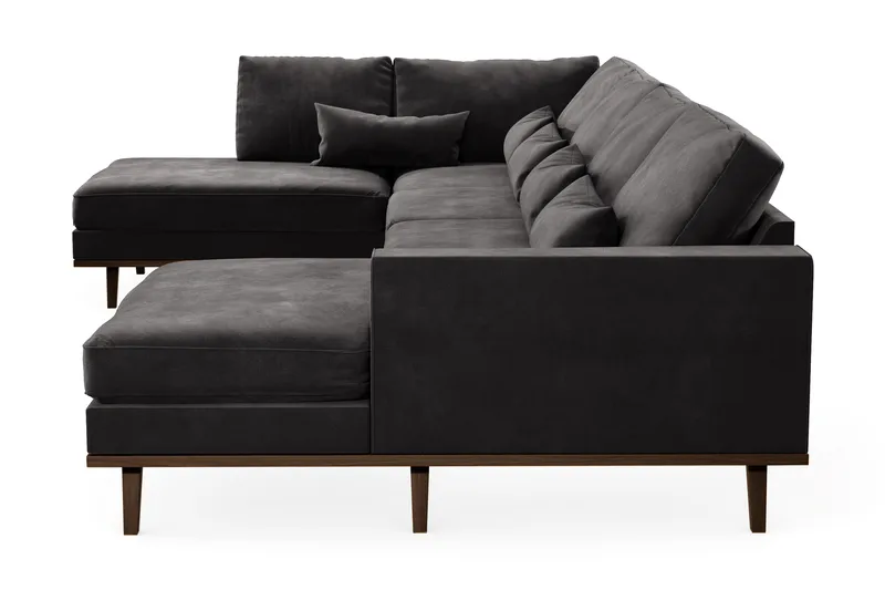 Copenhagen 5-seters Venstrevendt U-formet Sofa med Divan og Sjeselong i Fløyel - Mørk grå - Møbler - Sofaer - U-sofa