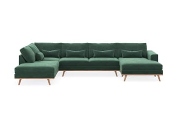 Copenhagen 5-seters Venstrevendt U-formet Sofa med Divan og Sjeselong i Fløyel - Mørk grønn - Møbler - Sofaer - U-sofa