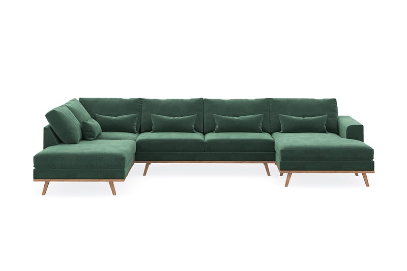 Copenhagen 5-seters Venstrevendt U-formet Sofa med Divan og Sjeselong i Fløyel - Mørk grønn - Møbler - Sofaer - U-sofa