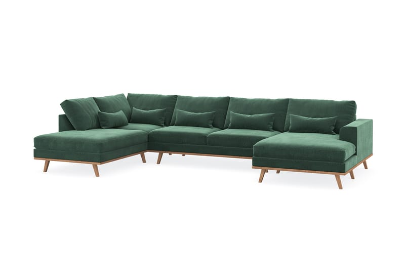 Copenhagen 5-seters Venstrevendt U-formet Sofa med Divan og Sjeselong i Fløyel - Mørk grønn - Møbler - Sofaer - U-sofa
