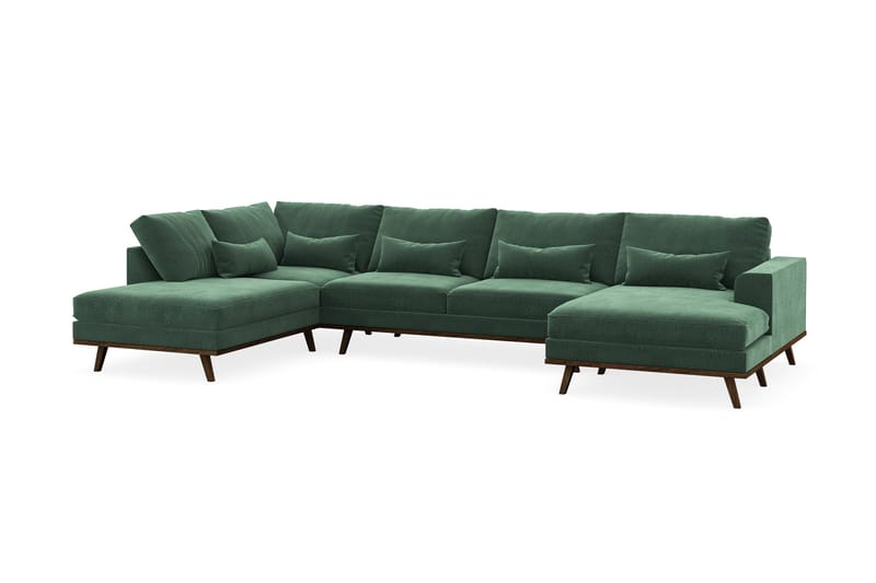 Copenhagen 5-seters Venstrevendt U-formet Sofa med Divan og Sjeselong i Fløyel - Mørk grønn - Møbler - Sofaer - U-sofa