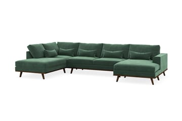 Copenhagen 5-seters Venstrevendt U-formet Sofa med Divan og Sjeselong i Fløyel - Mørk grønn - Møbler - Sofaer - U-sofa