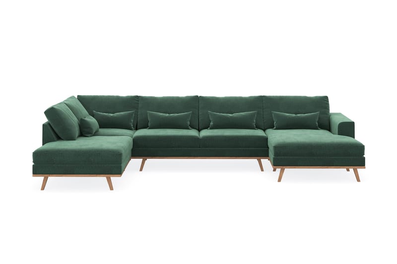Copenhagen 5-seters Venstrevendt U-formet Sofa med Divan og Sjeselong i Fløyel - Mørk grønn - Møbler - Sofaer - U-sofa