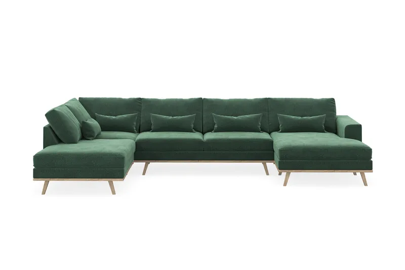 Copenhagen 5-seters Venstrevendt U-formet Sofa med Divan og Sjeselong i Fløyel - Mørk grønn - Møbler - Sofaer - U-sofa
