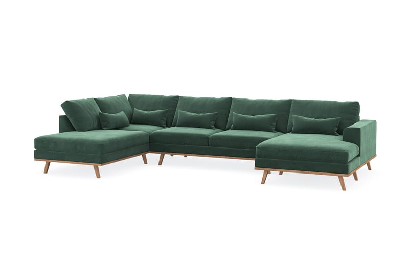 Copenhagen 5-seters Venstrevendt U-formet Sofa med Divan og Sjeselong i Fløyel - Mørk grønn - Møbler - Sofaer - U-sofa