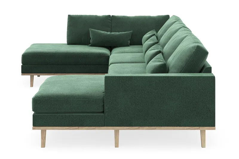 Copenhagen 5-seters Venstrevendt U-formet Sofa med Divan og Sjeselong i Fløyel - Mørk grønn - Møbler - Sofaer - U-sofa