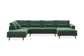 Copenhagen 5-seters Venstrevendt U-formet Sofa med Divan og Sjeselong i Fløyel - Mørk grønn - Møbler - Sofaer - U-sofa