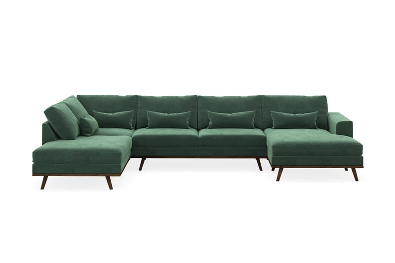 Copenhagen 5-seters Venstrevendt U-formet Sofa med Divan og Sjeselong i Fløyel - Mørk grønn - Møbler - Sofaer - U-sofa
