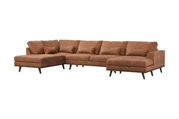 Copenhagen 5-seters Venstrevendt U-formet Sofa med Divan og Sjeselong i Kunstl ær - Brun - Møbler - Sofaer - U-sofa