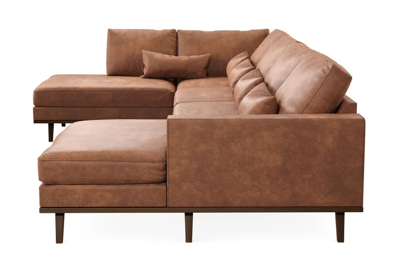 Copenhagen 5-seters Venstrevendt U-formet Sofa med Divan og Sjeselong i Kunstlær - Brun - Møbler - Sofaer - U-sofa
