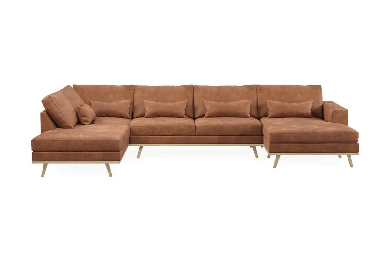 Copenhagen 5-seters Venstrevendt U-formet Sofa med Divan og Sjeselong i Kunstlær - Brun - Møbler - Sofaer - U-sofa