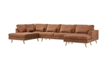 Copenhagen 5-seters Venstrevendt U-formet Sofa med Divan og Sjeselong i Kunstl ær - Brun - Møbler - Sofaer - U-sofa