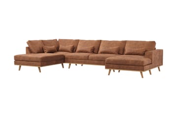 Copenhagen 5-seters Venstrevendt U-formet Sofa med Divan og Sjeselong i Kunstlær - Brun - Møbler - Sofaer - U-sofa
