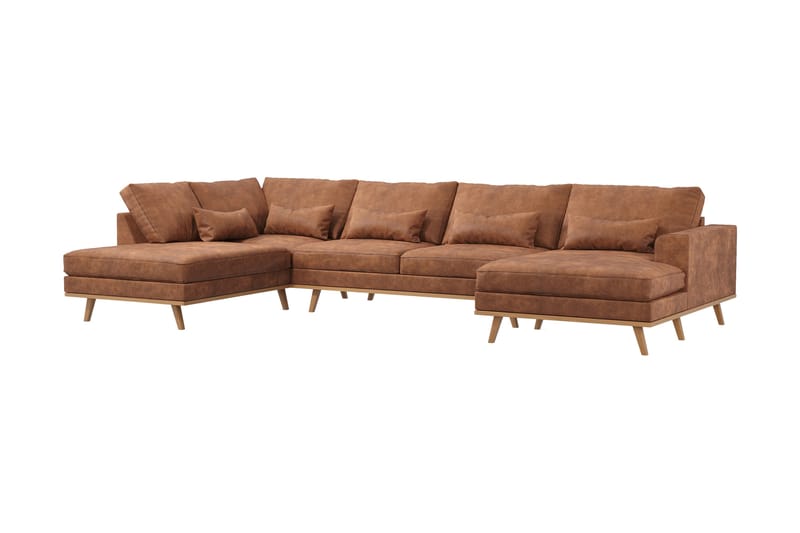 Copenhagen 5-seters Venstrevendt U-formet Sofa med Divan og Sjeselong i Kunstlær - Brun - Møbler - Sofaer - U-sofa