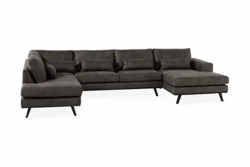 Copenhagen 5-seters Venstrevendt U-formet Sofa med Divan og Sjeselong i Kunstlær - Mørk grå - Møbler - Sofaer - U-sofa