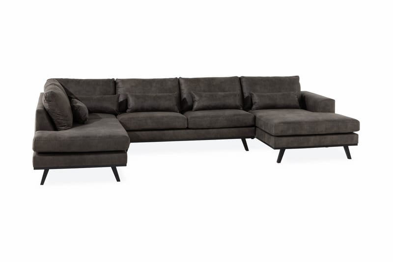 Copenhagen 5-seters Venstrevendt U-formet Sofa med Divan og Sjeselong i Kunstlær - Mørk grå - Møbler - Sofaer - U-sofa