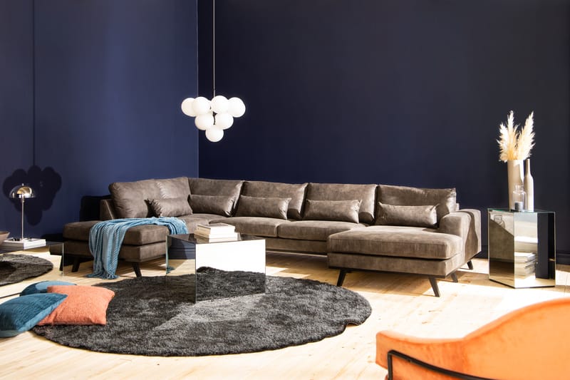 Copenhagen 5-seters Venstrevendt U-formet Sofa med Divan og Sjeselong i Kunstlær - Mørk grå - Møbler - Sofaer - U-sofa