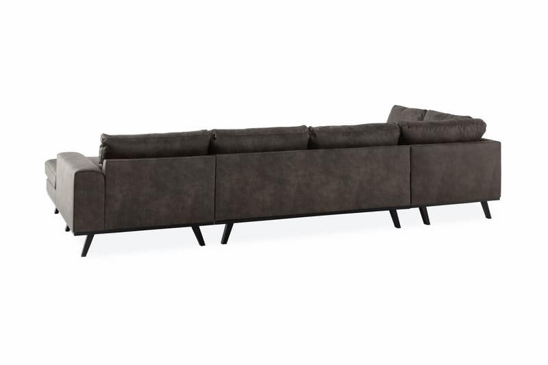 Copenhagen 5-seters Venstrevendt U-formet Sofa med Divan og Sjeselong i Kunstlær - Mørk grå - Møbler - Sofaer - U-sofa