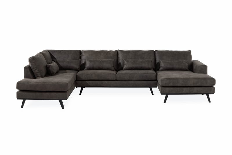 Copenhagen 5-seters Venstrevendt U-formet Sofa med Divan og Sjeselong i Kunstlær - Mørk grå - Møbler - Sofaer - U-sofa