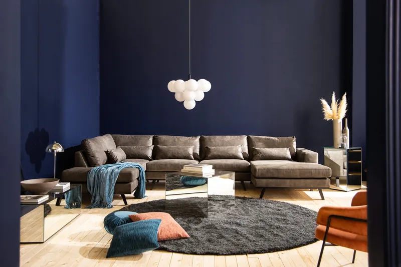 Copenhagen 5-seters Venstrevendt U-formet Sofa med Divan og Sjeselong i Kunstlær - Mørk grå - Møbler - Sofaer - U-sofa