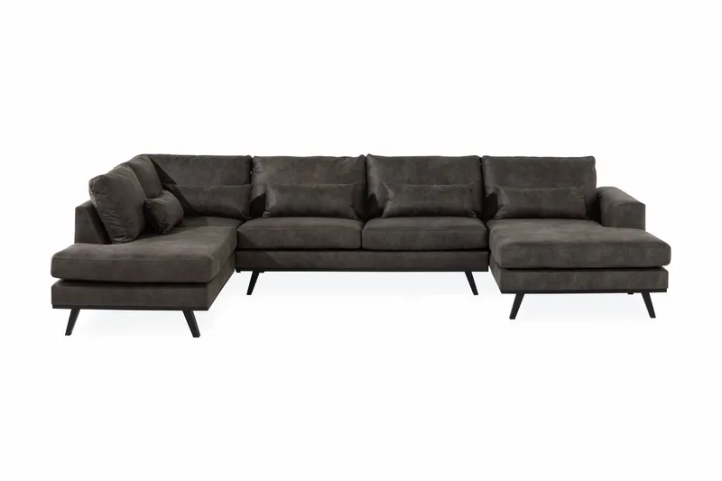 Copenhagen 5-seters Venstrevendt U-formet Sofa med Divan og Sjeselong i Kunstlær - Mørk grå - Møbler - Sofaer - U-sofa