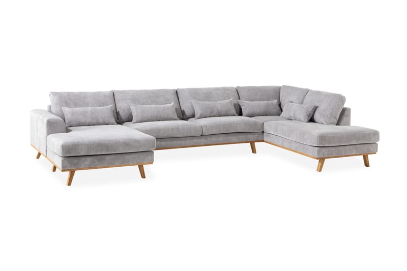Copenhagen 5-seters Venstrevendt U-formet Sofa med Divan og Sjeselong i Manchester - Lys grå - Møbler - Sofaer - U-sofa