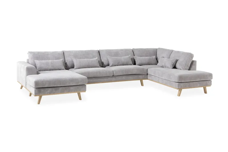 Copenhagen 5-seters Venstrevendt U-formet Sofa med Divan og Sjeselong i Manchester - Lys grå - Møbler - Sofaer - U-sofa
