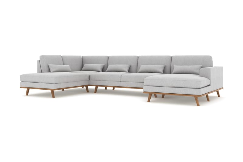 Copenhagen 5-seters Venstrevendt U-formet Sofa med Divan og Sjeselong i Stoff - Grå - Møbler - Sofaer - U-sofa