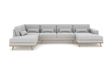 Copenhagen 5-seters Venstrevendt U-formet Sofa med Divan og Sjeselong i Stoff - Grå - Møbler - Sofaer - U-sofa