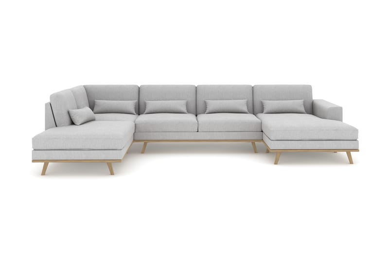 Copenhagen 5-seters Venstrevendt U-formet Sofa med Divan og Sjeselong i Stoff - Grå - Møbler - Sofaer - U-sofa