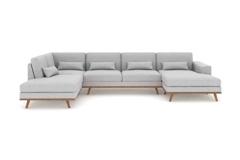 Copenhagen 5-seters Venstrevendt U-formet Sofa med Divan og Sjeselong i Stoff - Grå - Møbler - Sofaer - U-sofa