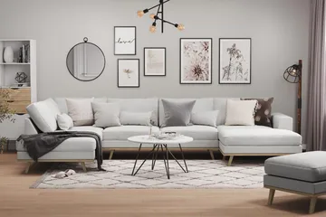 Copenhagen 5-seters Venstrevendt U-formet Sofa med Divan og Sjeselong i Stoff - Grå - Møbler - Sofaer - U-sofa