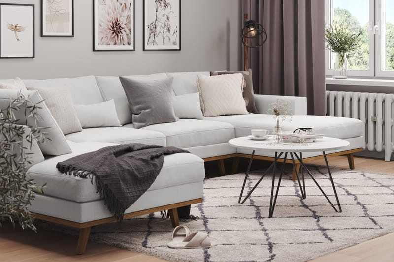 Copenhagen 5-seters Venstrevendt U-formet Sofa med Divan og Sjeselong i Stoff - Grå - Møbler - Sofaer - U-sofa