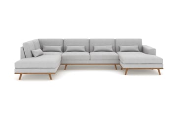 Copenhagen 5-seters Venstrevendt U-formet Sofa med Divan og Sjeselong i Stoff - Grå - Møbler - Sofaer - U-sofa