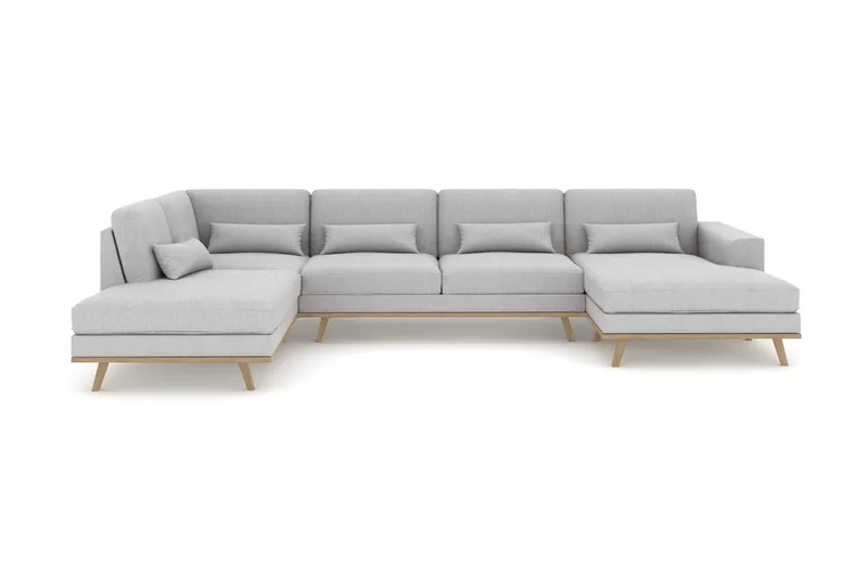 Copenhagen 5-seters Venstrevendt U-formet Sofa med Divan og Sjeselong i Stoff - Grå - Møbler - Sofaer - U-sofa