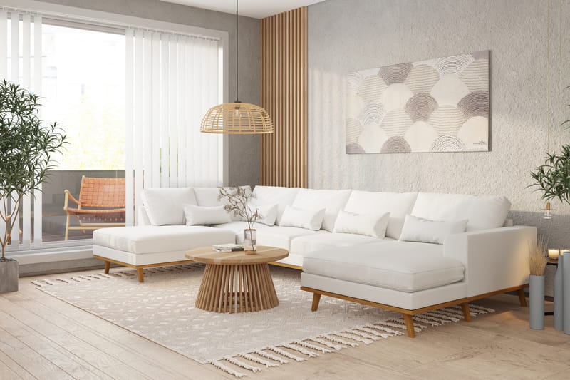 Copenhagen 5-seters Venstrevendt U-formet Sofa med Divan og Sjeselong i Stoff - Hvit - Møbler - Sofaer - U-sofa