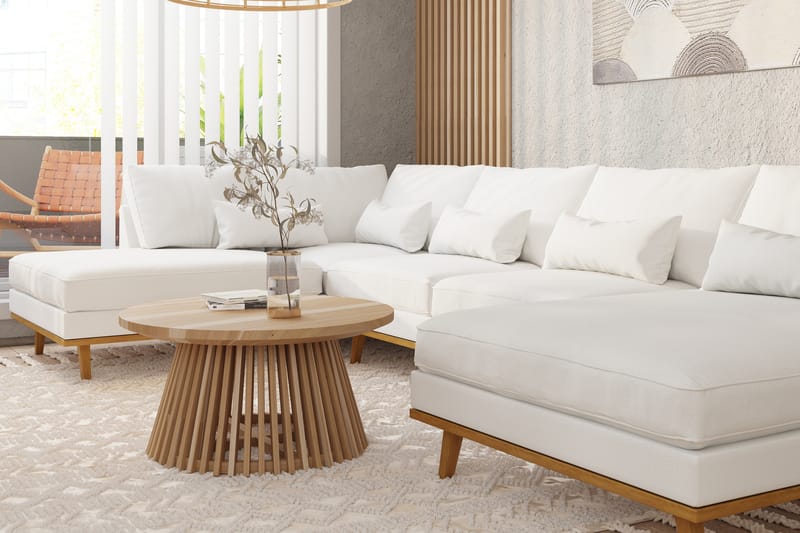 Copenhagen 5-seters Venstrevendt U-formet Sofa med Divan og Sjeselong i Stoff - Hvit - Møbler - Sofaer - U-sofa
